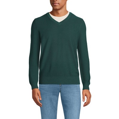 Lands' End Men's Long Sleeve Washable Merino Wool V Neck Sweater