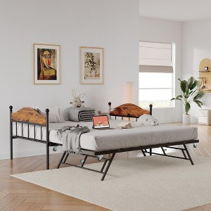 COZONY Twin Daybed with Trundle – Metal Bed Frame with Pop-Up Trundle, Headboard & Heavy Duty Steel Slats, Bedroom and Guest Room - 1 of 4