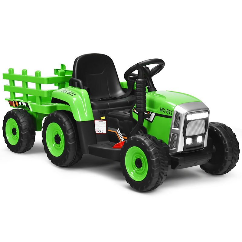 Costway 12V Kids Ride On Tractor with Trailer Ground Loader w/ RC & Lights Red\Pink\Green, 4 of 11