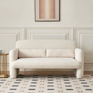 MAYEERTY Modern Lamb Fabric Loveseat Sofa Solid Wood Frame Toss Pillow Included - 1 of 4