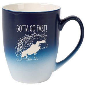 100 North Hedgehog Design 10 Ounce Navy Blue and White Two Toned Ombre, Comfortably Fits Your Hands, Ceramic Tea Coffee Cup Mug, Gotta Go Fast! - 1 of 1