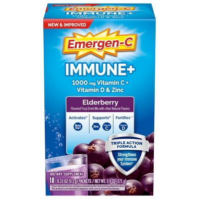 Emergen-C Immune+ Dietary Supplement Powder Drink Mix with Vitamin C - Elderberry - 18ct