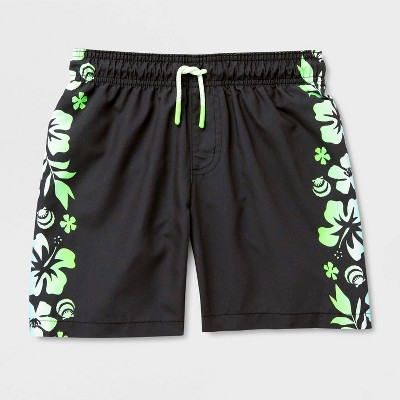 Cat & Jack Boys' Ombre Hibiscus Side Seam Swim Trunks – Cat & Jack™ Black/Green/Blue L — фото 2