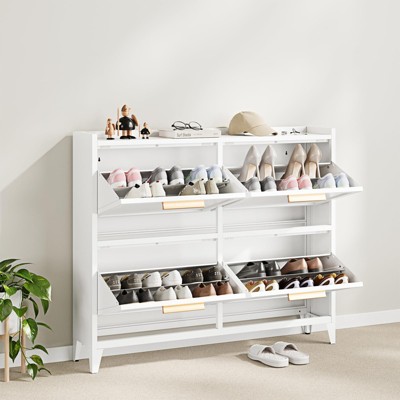 Mlezan Shoe Cabinet: 4 Flip Drawers,Adjustable Shelf,Metal Bracket.Freestanding Organizer for Entryway or Hallway, For Shoe Storage and Organization.