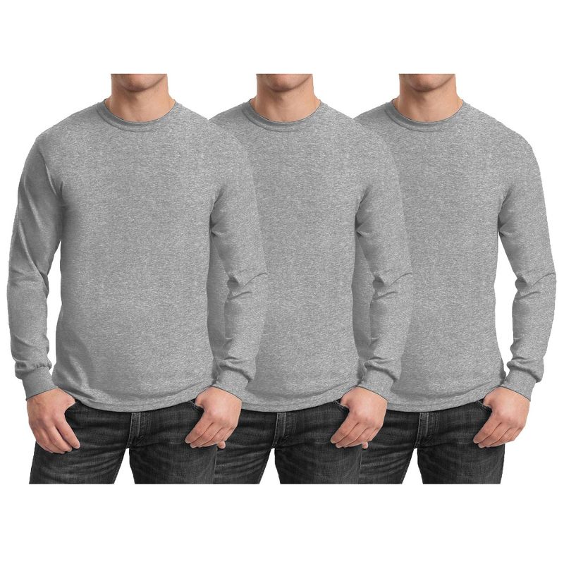 Galaxy By Harvic Men's Cotton-Blend Long Sleeve Crew Neck Tee 3-Pack, 1 of 3