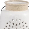 Sagebrook Home Ceramic Lantern - Contemporary Ivory and Beige Flower Cut-Out Creative Decorative Lantern with Handle for Indoor or Outdoor Use - 4 of 4