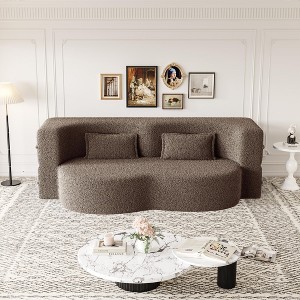 KWPZQEB Convertible Folding Sofa Bed, Teddy Fabric Foam-Filled Couch with 2 Pillows, Modern Folding Loveseat Sofa for Living Room, Bedroom - 1 of 4