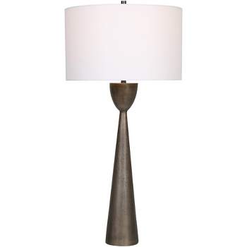 Uttermost Industrial Buffet Table Lamp 35 1/2" Tall Gray Aluminum Round Hardback Drum Shade for Bedroom Living Room Nightstand