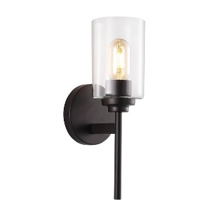JONATHAN Y 13" LED 1-Light Juno Industrial Iron Cylinder Wall Sconce Oil Rubbed Bronze/Clear : UL Listed - 1 of 4