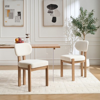Chenille Upholstered Dining Chairs Set of 2,Modern Farmhouse Kitchen Side Chairs with Curved Back and Solid Wood Legs-Baofuwish