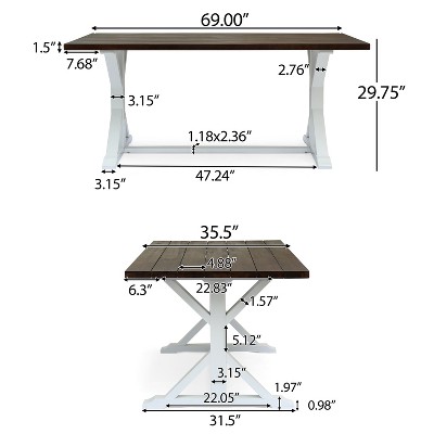 Rustic Dark Brown and White Acacia Wood Outdoor Dining Table