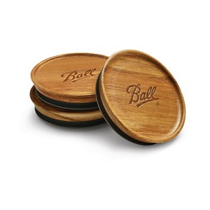 Ball 3pk Wooden Storage Lids, Wide Mouth: Hardwood Canning Lids for Ball Mason Jars, Hand Wash, Brown, 3.5" Neck Diameter - 1 of 4