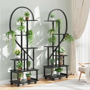 2 Pack 6 Tier Tall Plant Stand Metal Indoor Plant Stand With Detachable Wheels Half Moon Shape Plant Stands With Drawers Large Plant Display Stand - 1 of 4