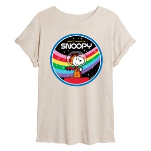 Women's - Peanuts - Snoopy Round Rainbow Space Badge Oversized Graphic T-Shirt - 1 of 4