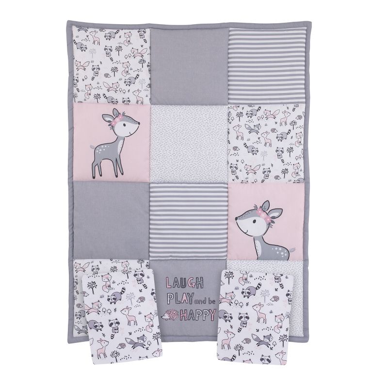 Little Love by NoJo Sweet Deer - Grey, Pink, White 3 Piece Nursery Mini Crib Bedding Set with Comforter, 2 Fitted Mini Crib Sheets, 2 of 3