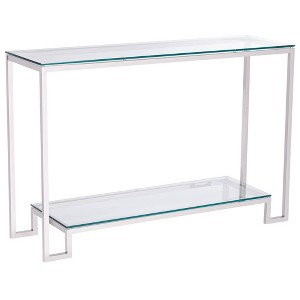55 Downing Street Modern Chrome Stainless Steel Rectangular Console Table 47 1/2" x 13 3/4" Silver Tempered Glass Tabletop for Living Room Entryway - 1 of 4