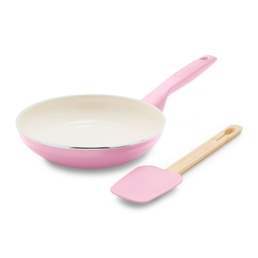 GreenPan Rio 2pc 8" Ceramic Nonstick Open Fry pan Set with Spatula Blush: Dishwasher-Safe, Aluminum, PTFE & PFOA Free