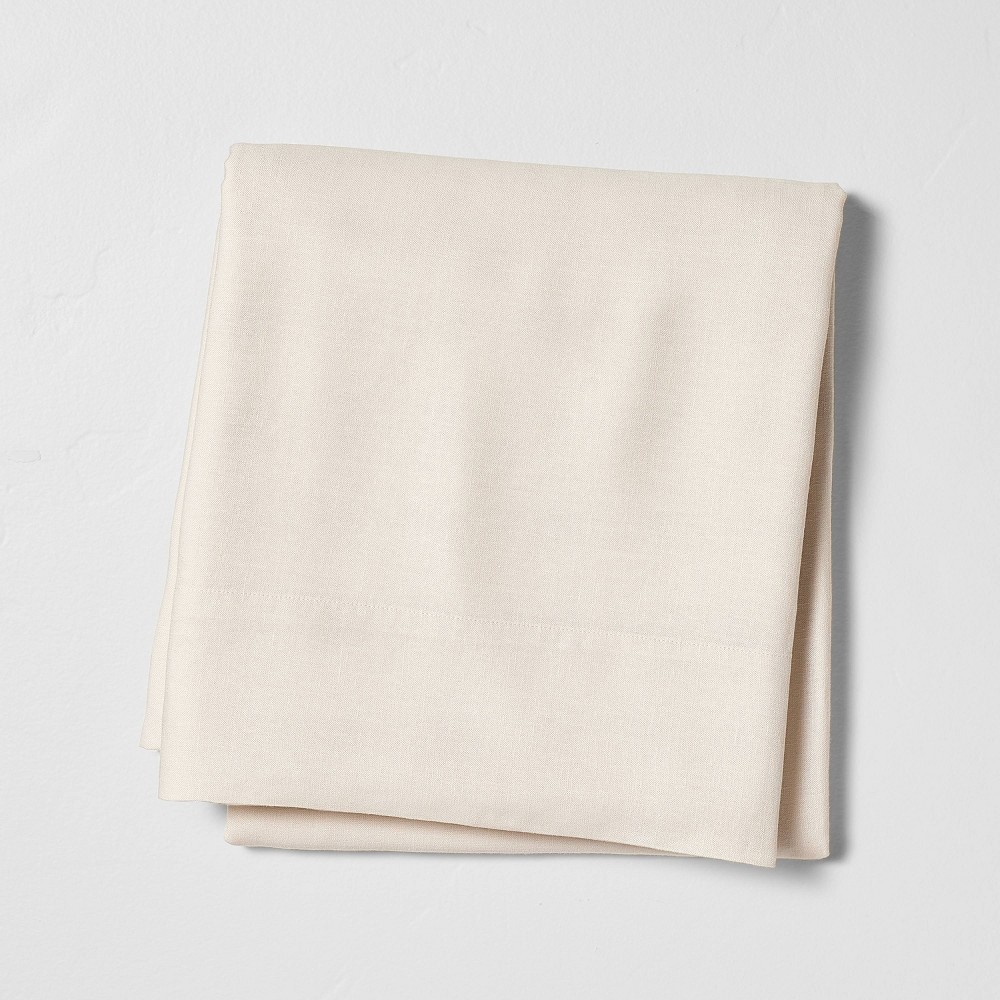 Queen Linen Blend Flat Sheet Natural - Casaluna™: Woven Lyocell Blend, 96 Thread Count, OEKO-TEX Certified