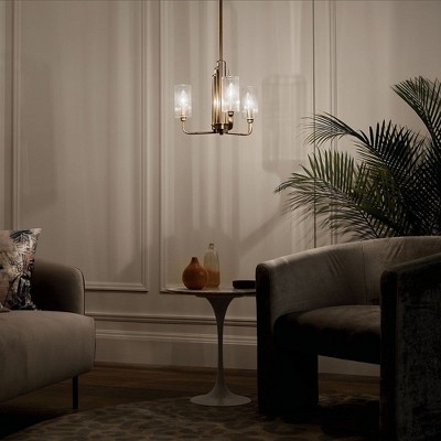 Art Deco Brushed Brass 3-Light Chandelier with Clear Fluted Shades
