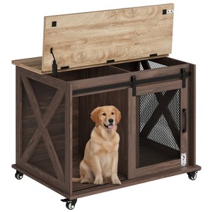 Whizmax Dog Crate Furniture with Sliding Barn Door,Flip Top Furniture Style Dog Crate End Table with Wheels,Indoor Dog Kennel Furniture with Removable Divider,Dog House - 1 of 4