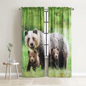 Habitat Photo Real Cute Bears Family Light Filtering Pole Top Curtain Panel Soothing Glow Pair Each 37" x 84" Multicolor - 1 of 4