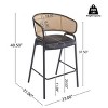 Set of 2 Metal Bar Stools with Rattan Back & PU Leather Seat,Mid-Century Modern Bar Chairs with Open Back for Kitchen Dining Room- Cuddlewood - 4 of 4