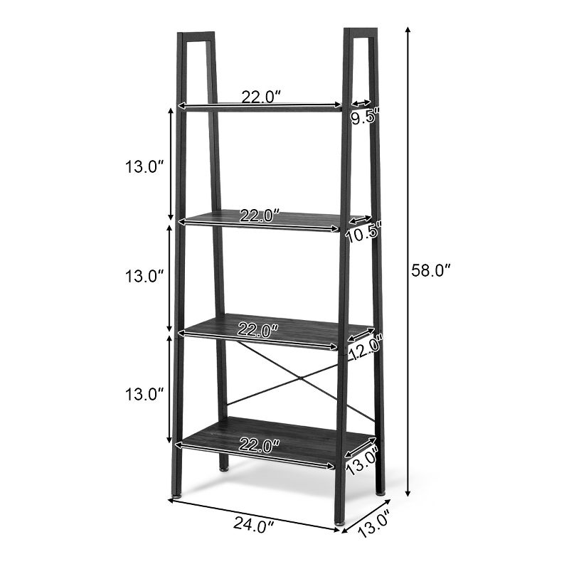 Costway 4-Tier Wood Ladder Shelf Ladder Bookcase Bookshelf Display Rack, 2 of 9