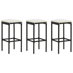 vidaXL Bar Stools with Cushions 3 pcs Black Poly Rattan - 1 of 4