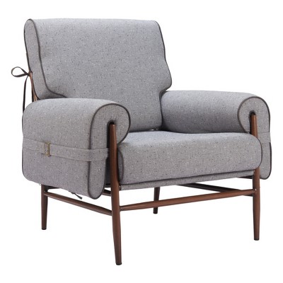 HomeRoots 34" Gray And Brown Upholstered Arm Chair