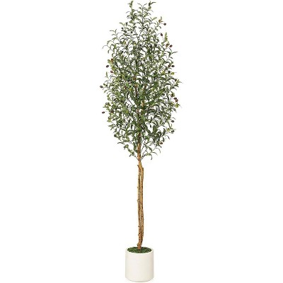 Artificial Olive Tree with Natural Wood Trunks & Planter, Perfect for Indoor Outdoor Decor,7ft(1pcs)