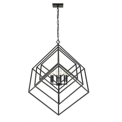 Matte Black Geometric Steel 6-Light Chandelier