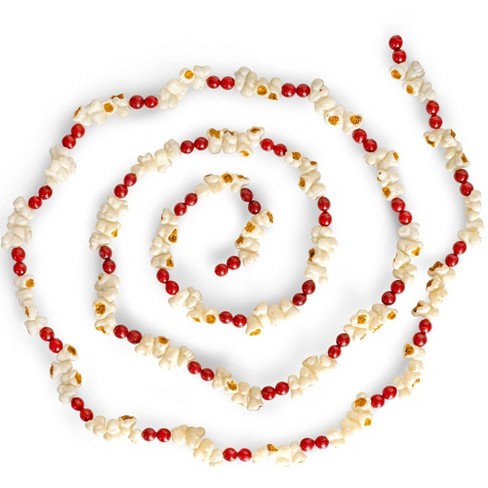 Ornativity Popcorn and Cranberry Wooden Garland – 9 ft
