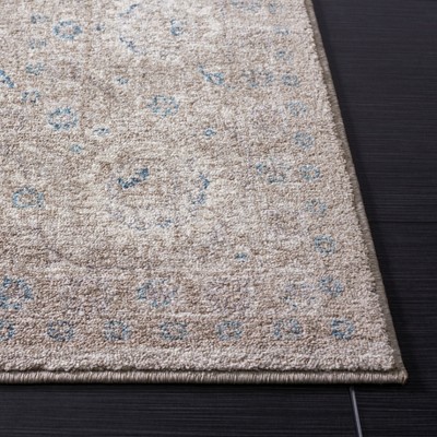 Tan and Blue Synthetic Flat Woven Round Area Rug, 9' x 12'
