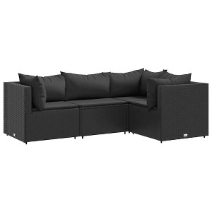 vidaXL Patio Lounge Set with Cushions Sectional Sofa Garden Backyard Poly Rattan - Black 3x corner + middle - 1 of 4