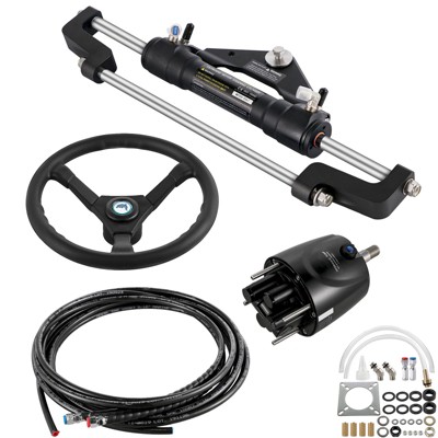 VEVOR Hydraulic Boat Steering Kit, 300HP Helm Pump, Cylinder, Wheel, 24 Feet Hose Hydraulic Steering Seal Kit, Corrosion-Resistant,Silver & Black