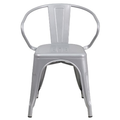 27.75'' Silver Steel Indoor-Outdoor Arm Dining Chair