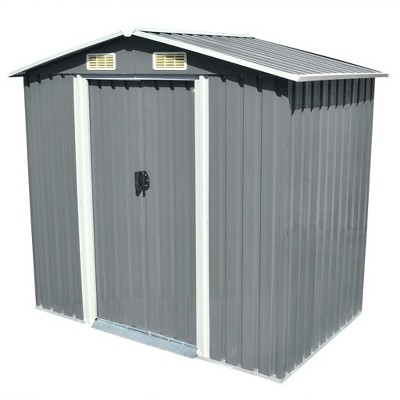 vidaXL Garden Shed Gray Galvanized Steel Large Garden Shed Rectangular