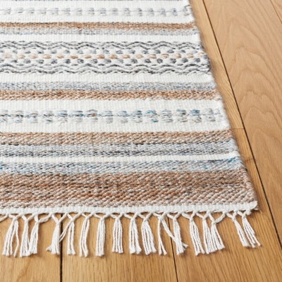 Ivory Striped Kilim 5' x 8' Handwoven Wool Blend Area Rug
