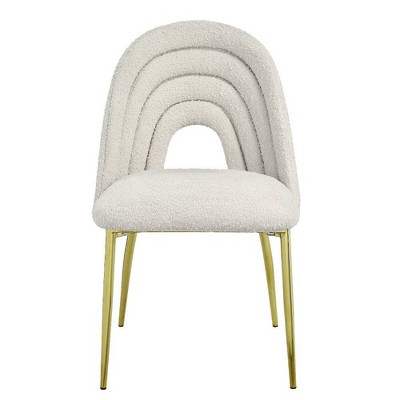 White Upholstered Side Chair with Gold Metal Legs, Set of 2