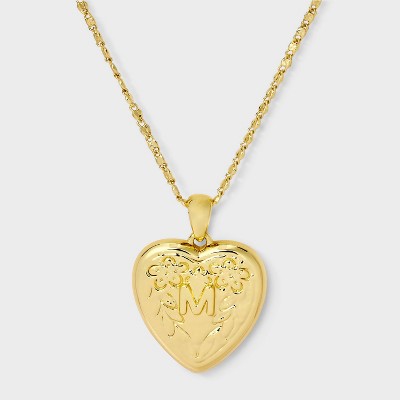 14K Gold Dipped Heart Charm Initial Necklace - A New Day™ Gold