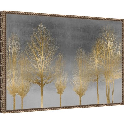Gold Forest on Gray Abstract Canvas Wall Art with Bronze Frame