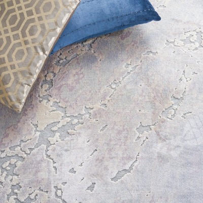 Gray Hand-Knotted Viscose Runner Rug
