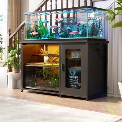 Aheaplus 55-75 Gallon Rectangle Aquarium Stand with Power Outlets & LED Light,Fish tank stand