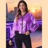 INSPIRE CHIC Women's Holographic Fashion Stand Collar Metallic Lightweight Zip Bomber Jacket - 2 of 4