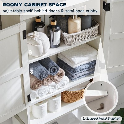 67" Off-White Wood Over-the-Toilet Storage Cabinet with Adjustable Shelves