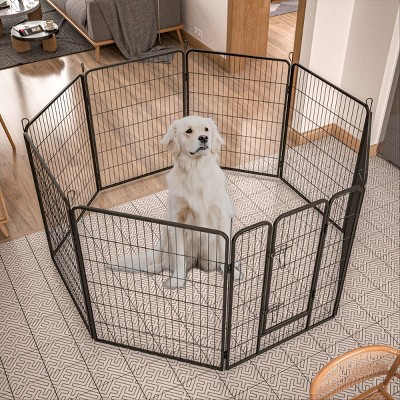 40'' Heavy Duty Dog Playpen Fence with Door 8 Panels Foldable Metal Pet Exercise Pen for Large Dogs - LAOTIES