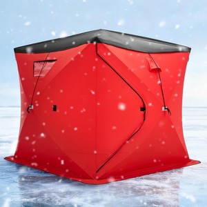 AMERLIFE Insulated Pop-Up Ice Fishing Tent, 3-Layer Oxford Fabric Ice Shanty with Waterproof Cover, Chimney Vent, Anchors, Ropes, and Carry Bag - 1 of 4