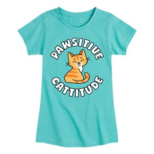 Girls' - Instant Message - Cat Pawsitive Cattitude Fitted Short Sleeve Graphic T-Shirt - 1 of 4