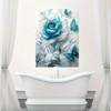 Elegant Turquoise Blue Crystal Rose & Teal Butterflies Canvas Wall Art with Wooden Frame - Classic Decorative Poster for Living Room - 2 of 4
