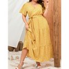 MISSKY Women Plus Size Wrap Dress High Waist Short Sleeve Ruffle Casual Summer Maxi Dresses with Belt - 4 of 4